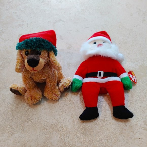Ty Other - Set of 2 Ty Beanie Baby; 2001 Jinglepup The Dog, 1998 Santa